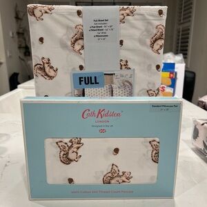 Cath Kidston Squirrel Print Full Sheet Set With 2 STD Pillowcases